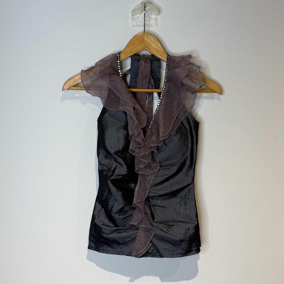 Grey Ruffled Top with Rhinestones M - Picture 3 of 5